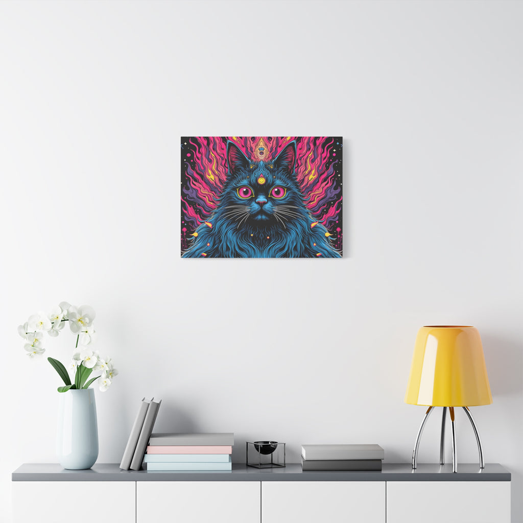 Psychedelic Mystic Cat Canvas - Vibrant Neon Feline Wall Art