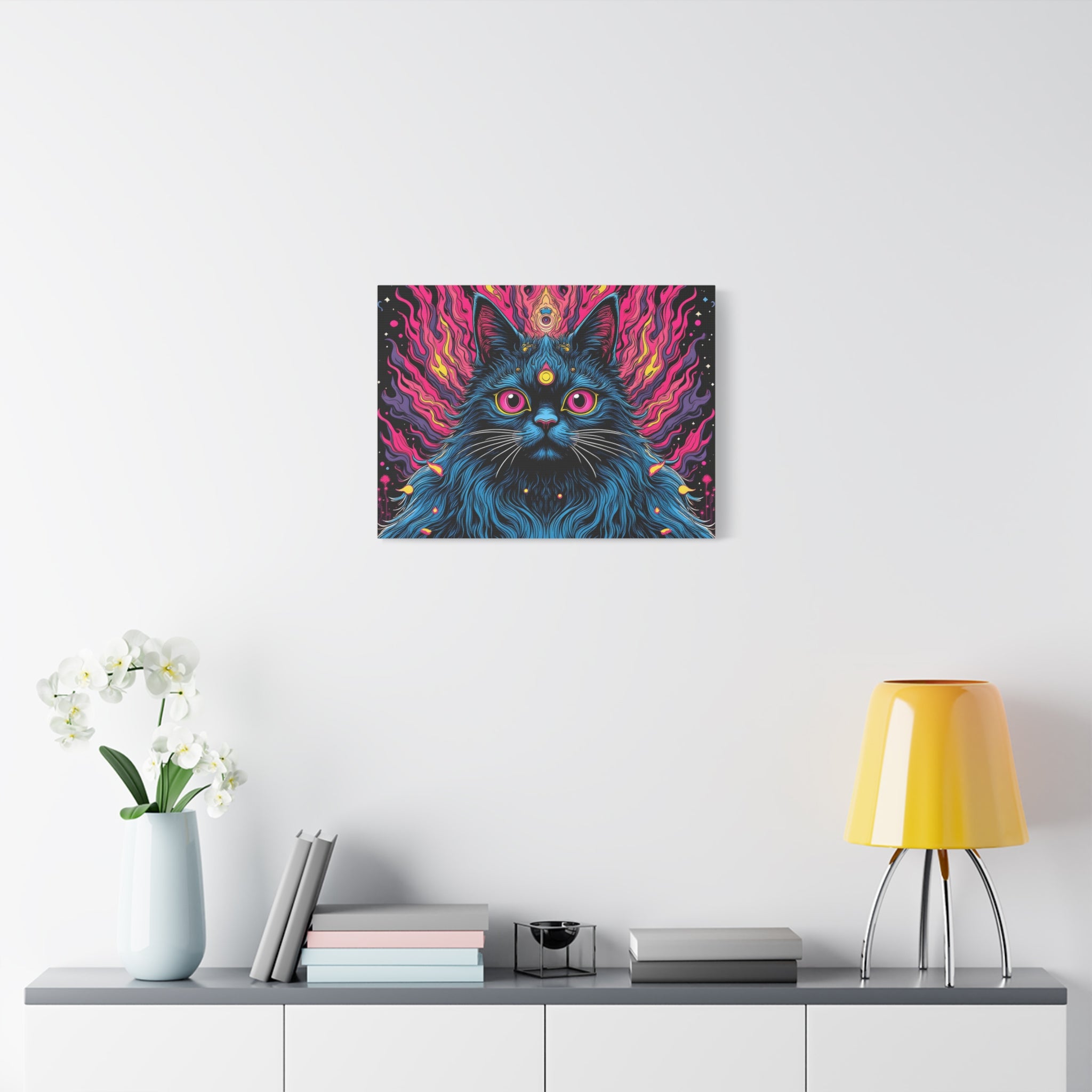 Psychedelic Mystic Cat Canvas - Vibrant Neon Feline Wall Art