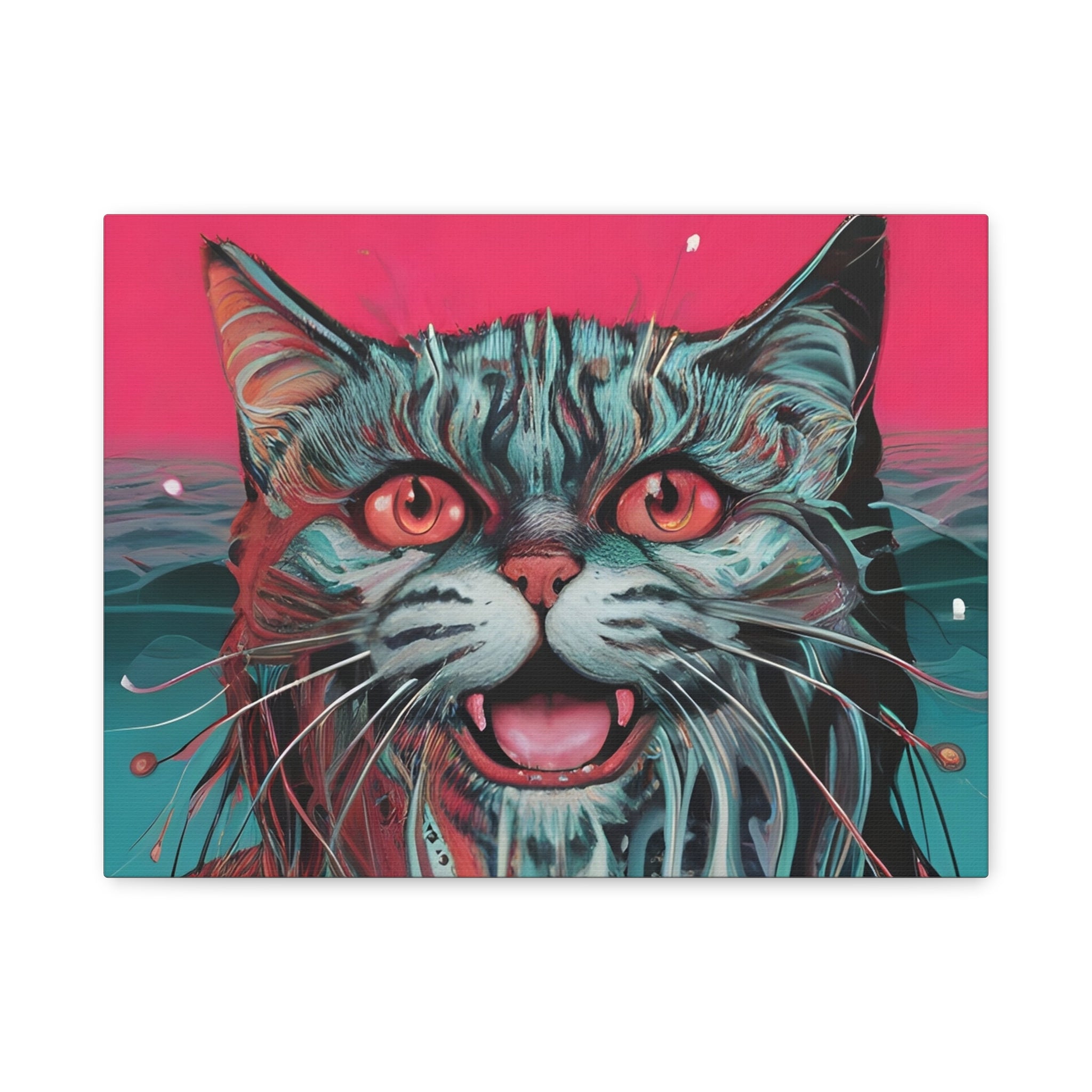 Neon Wain Cat Canvas – Psychedelic Feline Portrait Wall Art