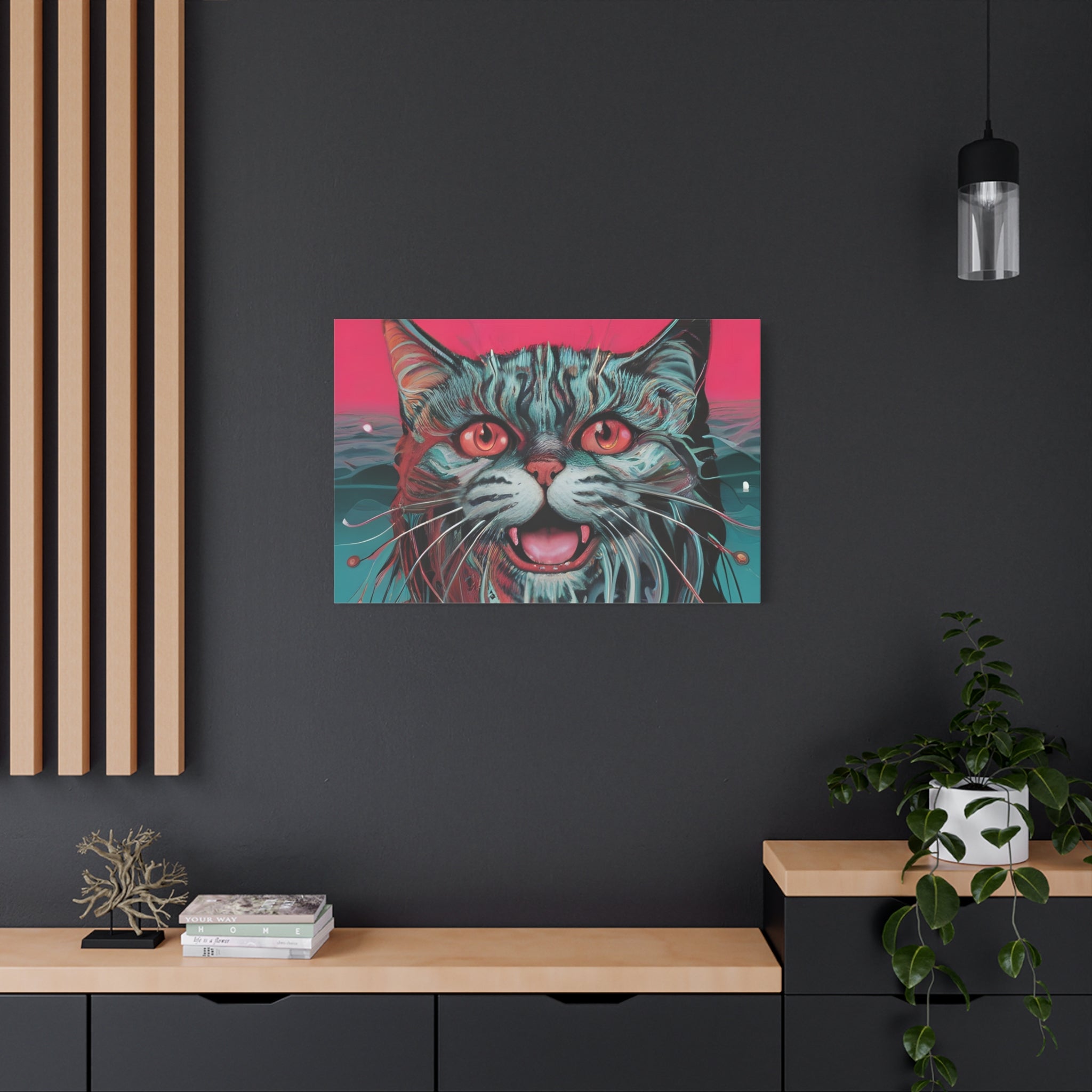 Neon Wain Cat Canvas – Psychedelic Feline Portrait Wall Art