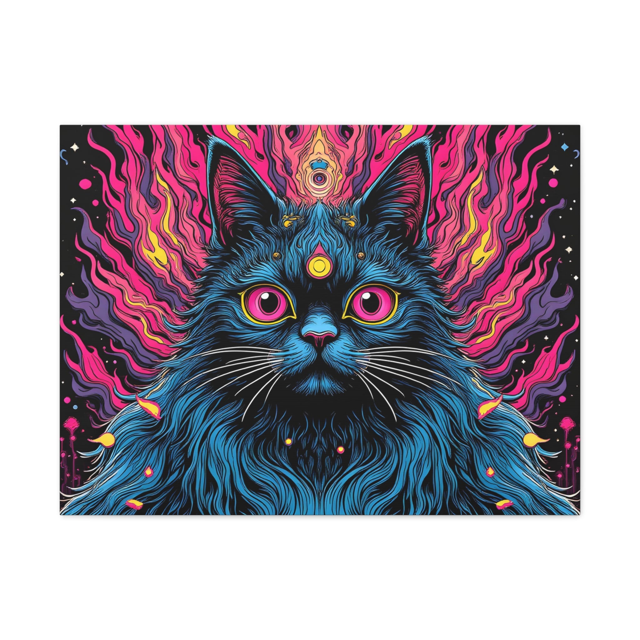 Psychedelic Mystic Cat Canvas - Vibrant Neon Feline Wall Art