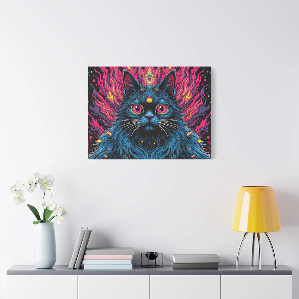 Psychedelic Mystic Cat Canvas - Vibrant Neon Feline Wall Art