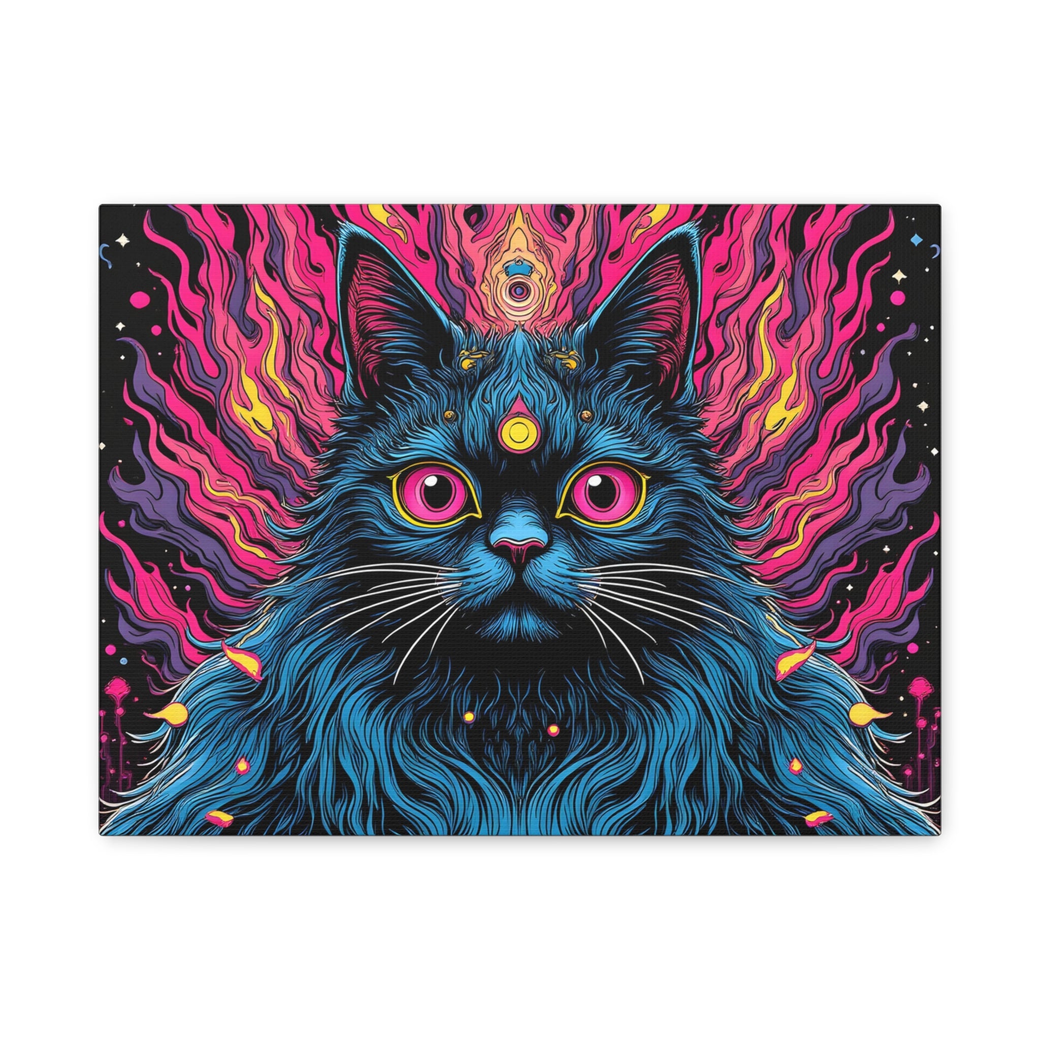 Psychedelic Mystic Cat Canvas - Vibrant Neon Feline Wall Art