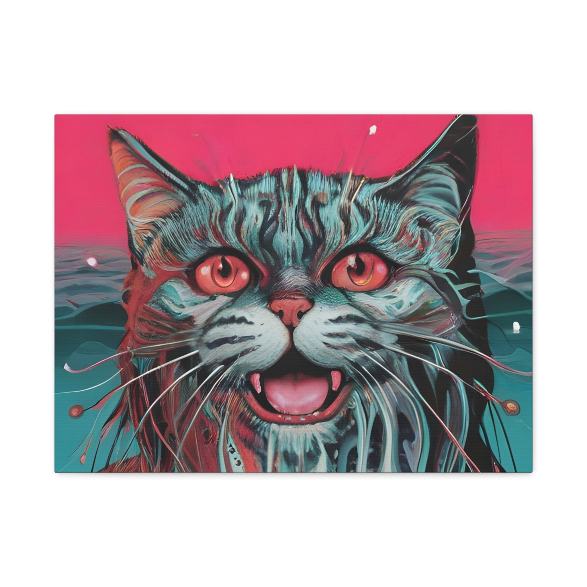 Neon Wain Cat Canvas – Psychedelic Feline Portrait Wall Art