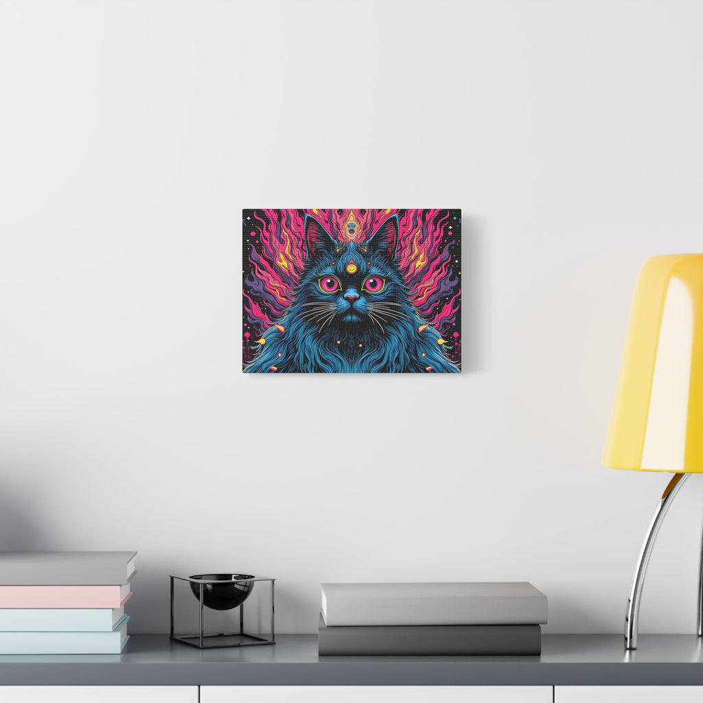 Psychedelic Mystic Cat Canvas - Vibrant Neon Feline Wall Art