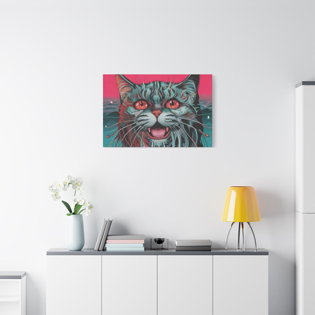 Neon Wain Cat Canvas – Psychedelic Feline Portrait Wall Art