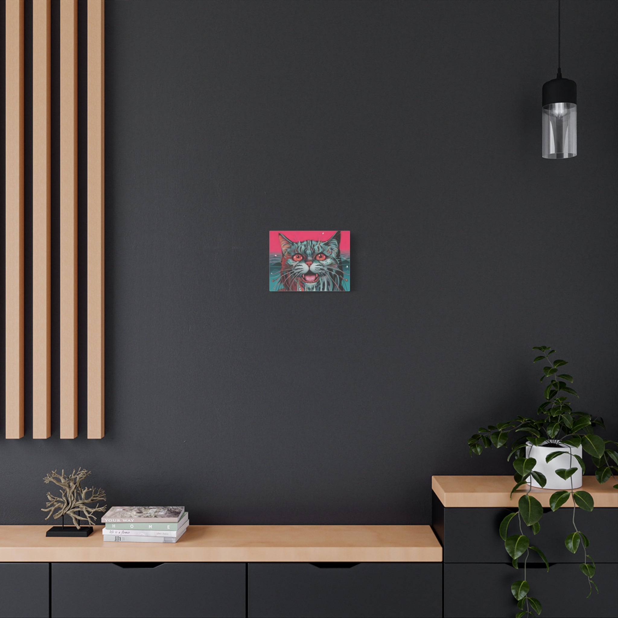 Neon Wain Cat Canvas – Psychedelic Feline Portrait Wall Art
