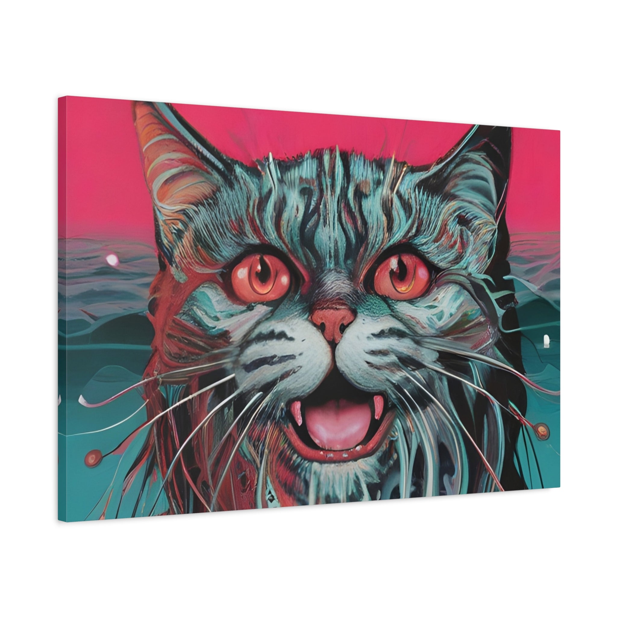 Neon Wain Cat Canvas – Psychedelic Feline Portrait Wall Art