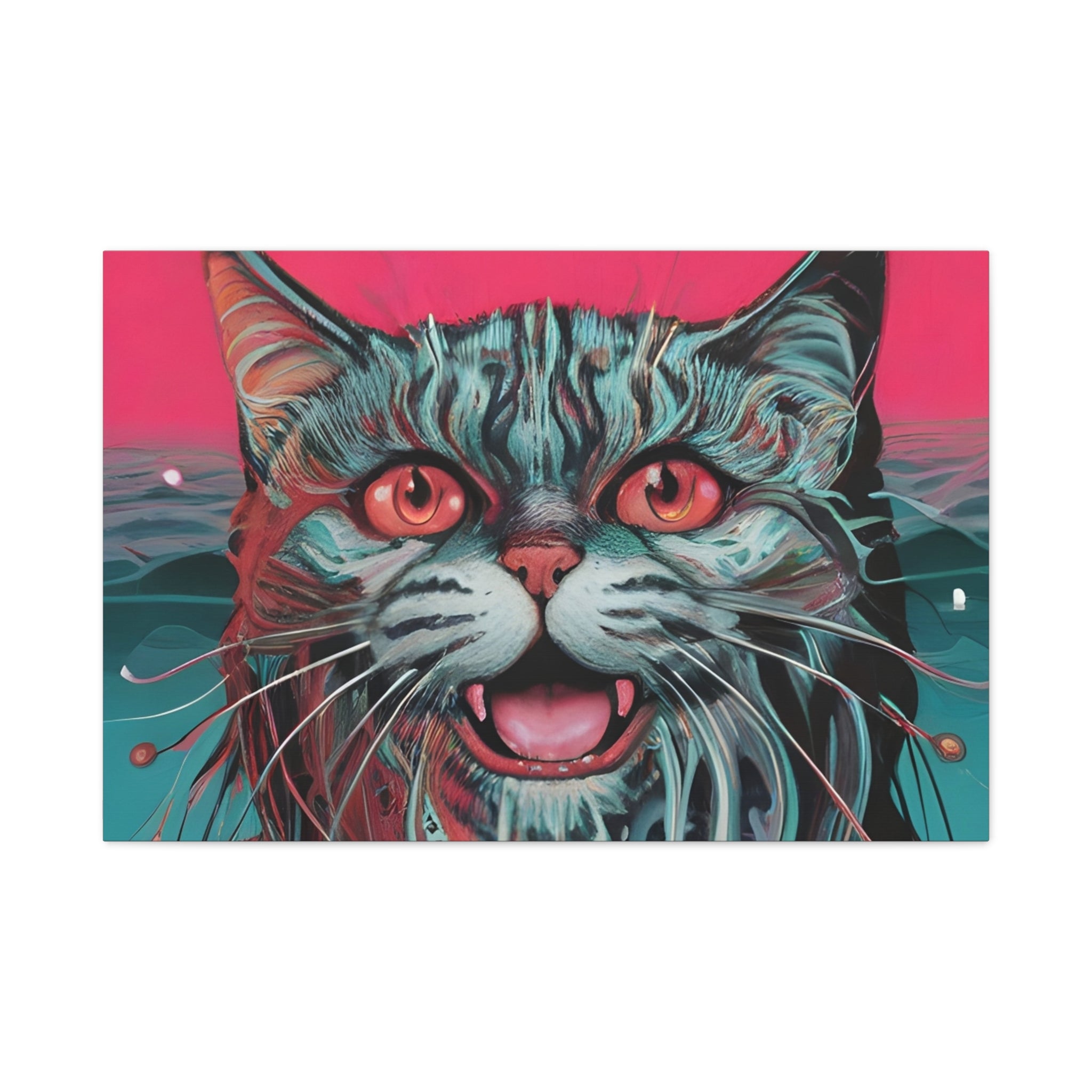Neon Wain Cat Canvas – Psychedelic Feline Portrait Wall Art