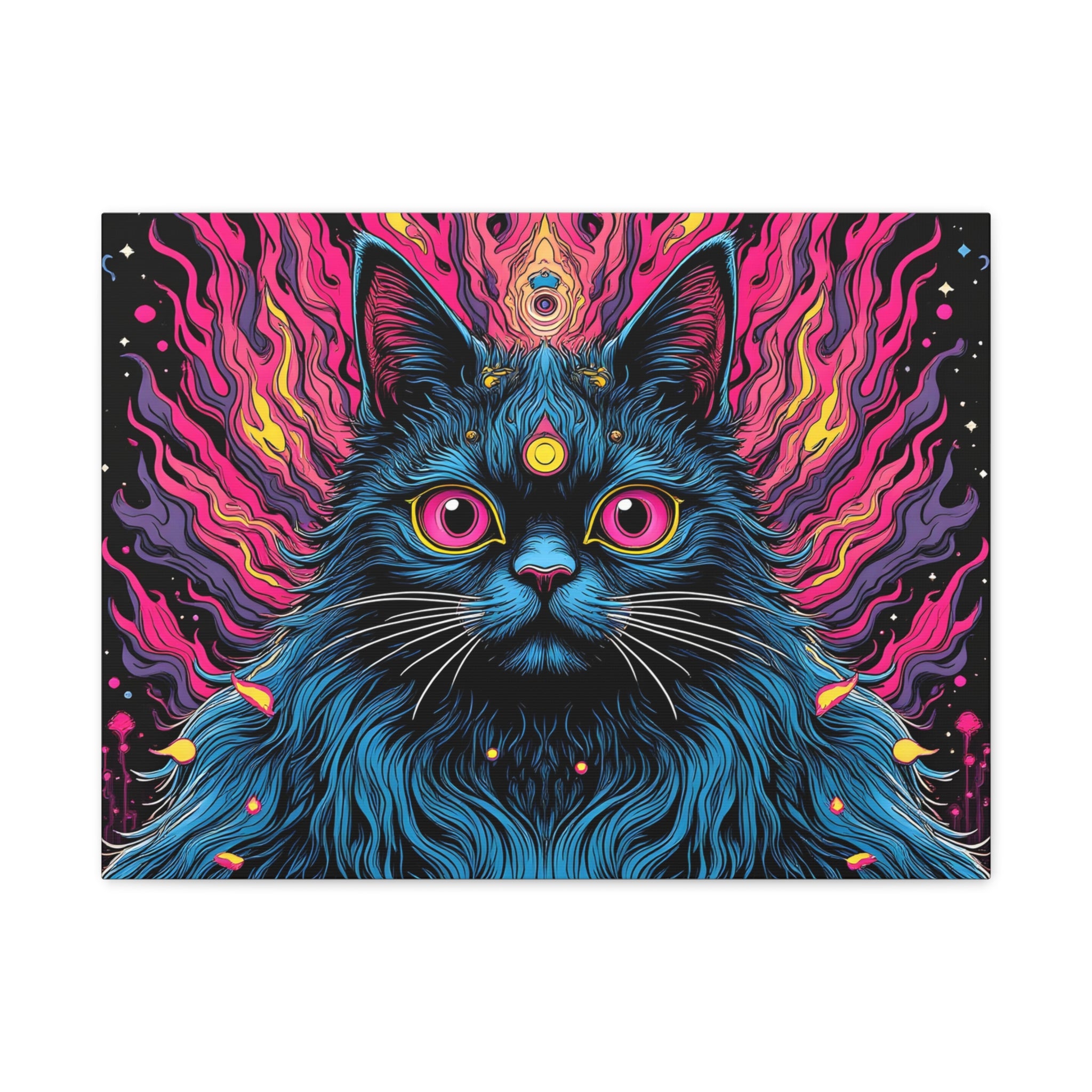 Psychedelic Mystic Cat Canvas - Vibrant Neon Feline Wall Art