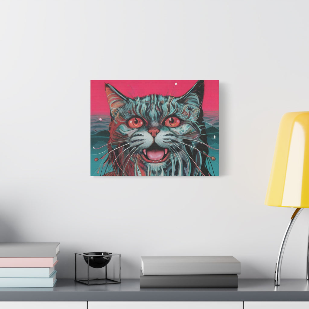 Neon Wain Cat Canvas – Psychedelic Feline Portrait Wall Art