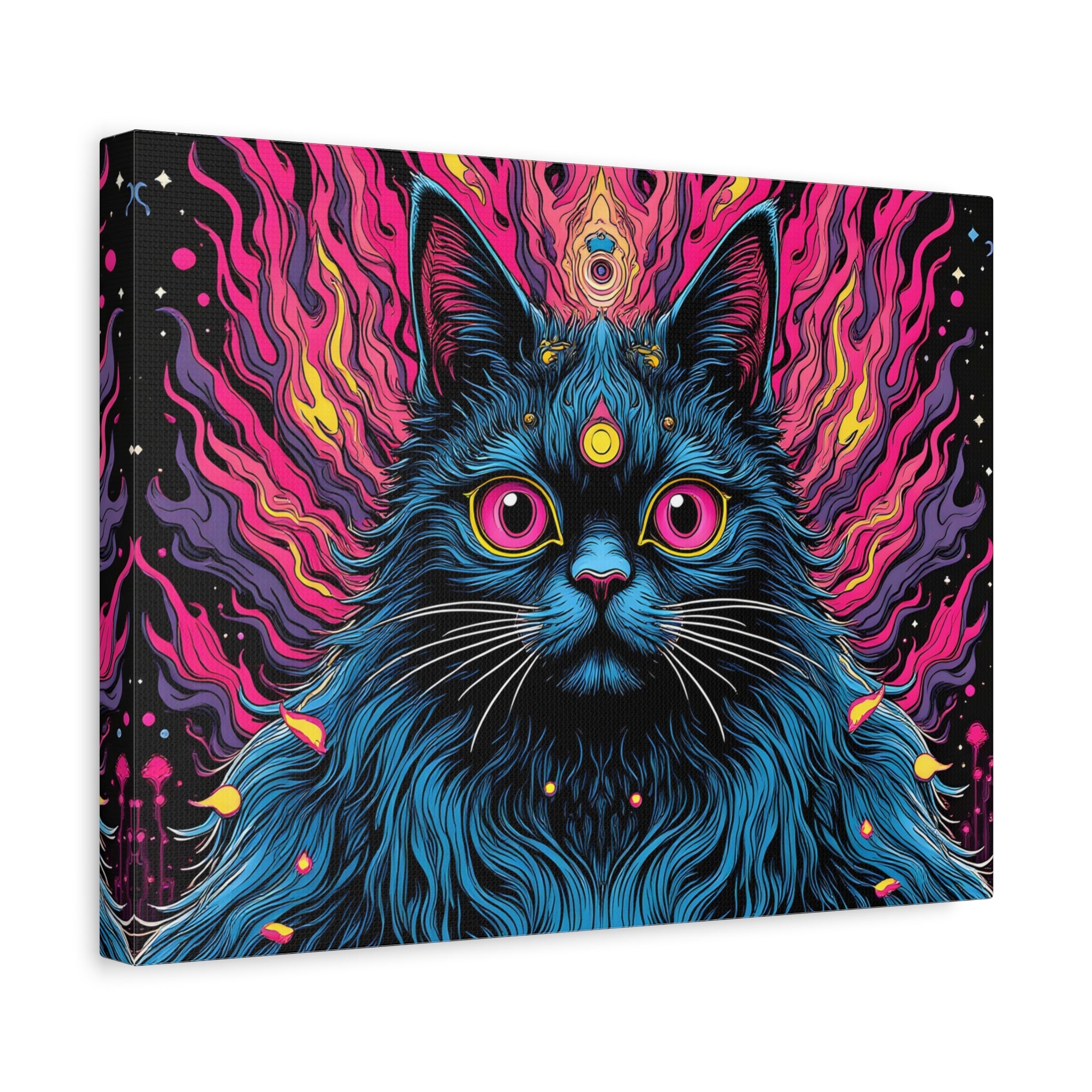 Psychedelic Mystic Cat Canvas - Vibrant Neon Feline Wall Art
