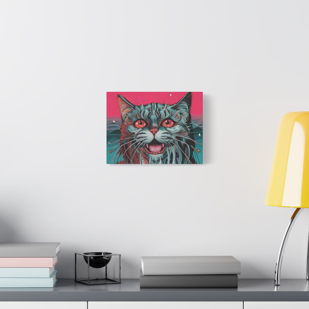 Neon Wain Cat Canvas – Psychedelic Feline Portrait Wall Art