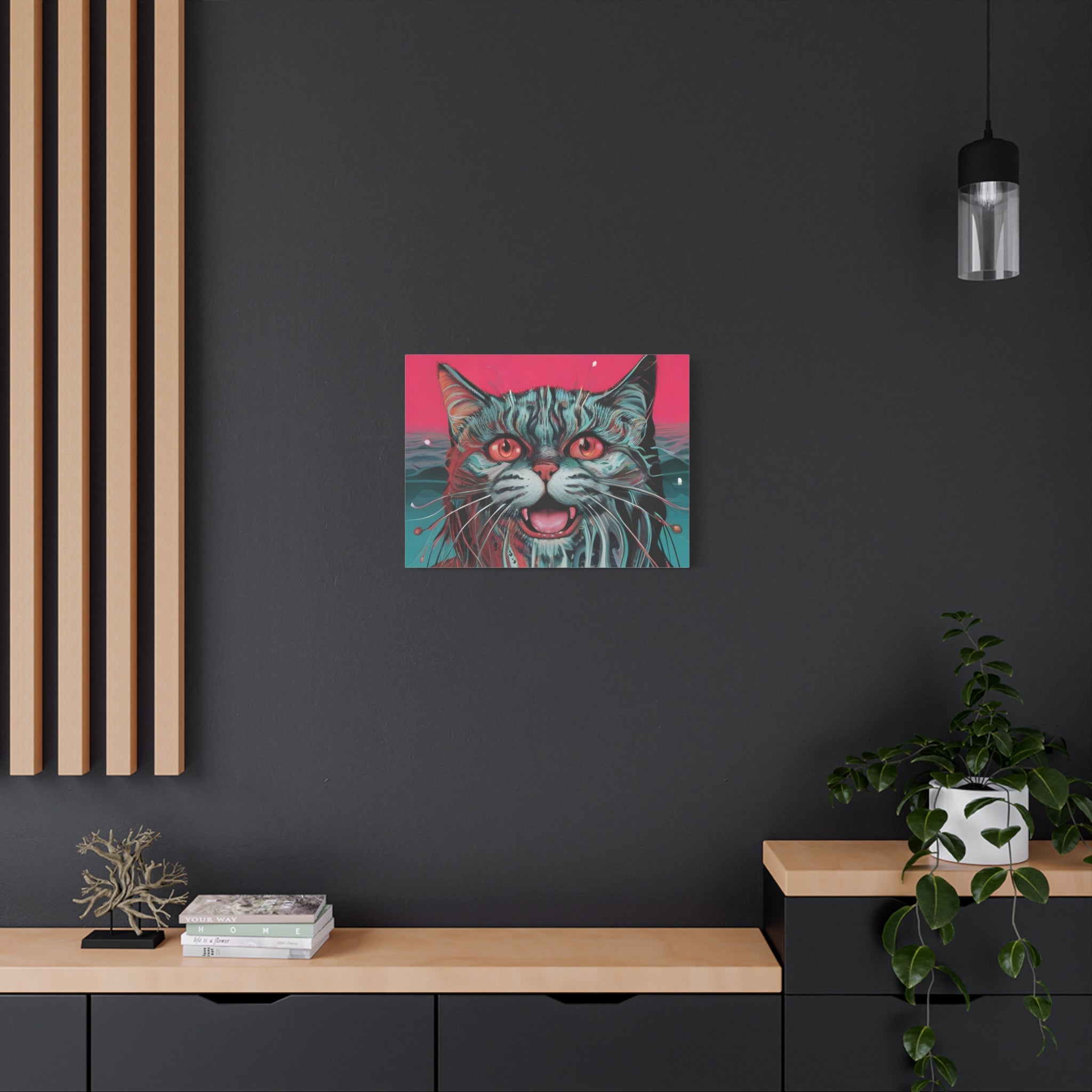 Neon Wain Cat Canvas – Psychedelic Feline Portrait Wall Art