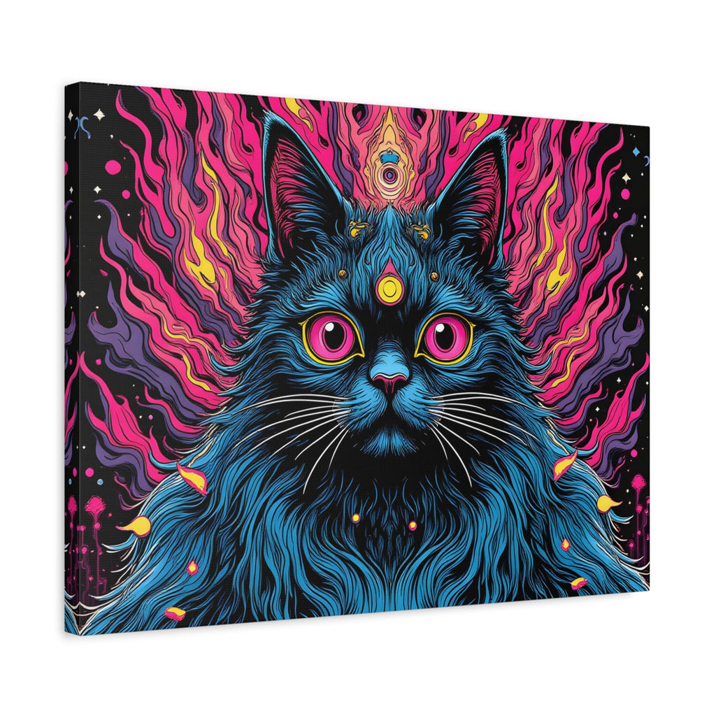 Psychedelic Mystic Cat Canvas - Vibrant Neon Feline Wall Art
