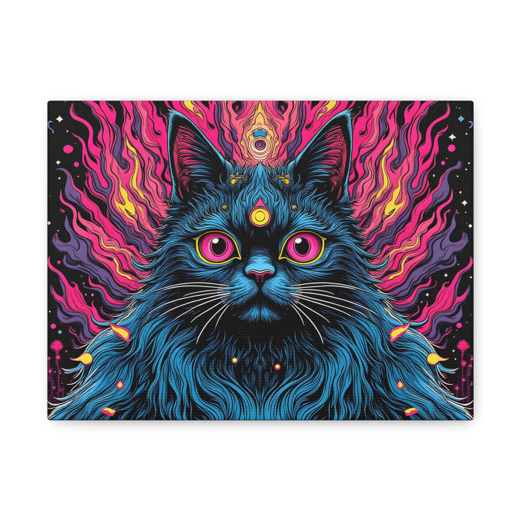 Psychedelic Mystic Cat Canvas - Vibrant Neon Feline Wall Art