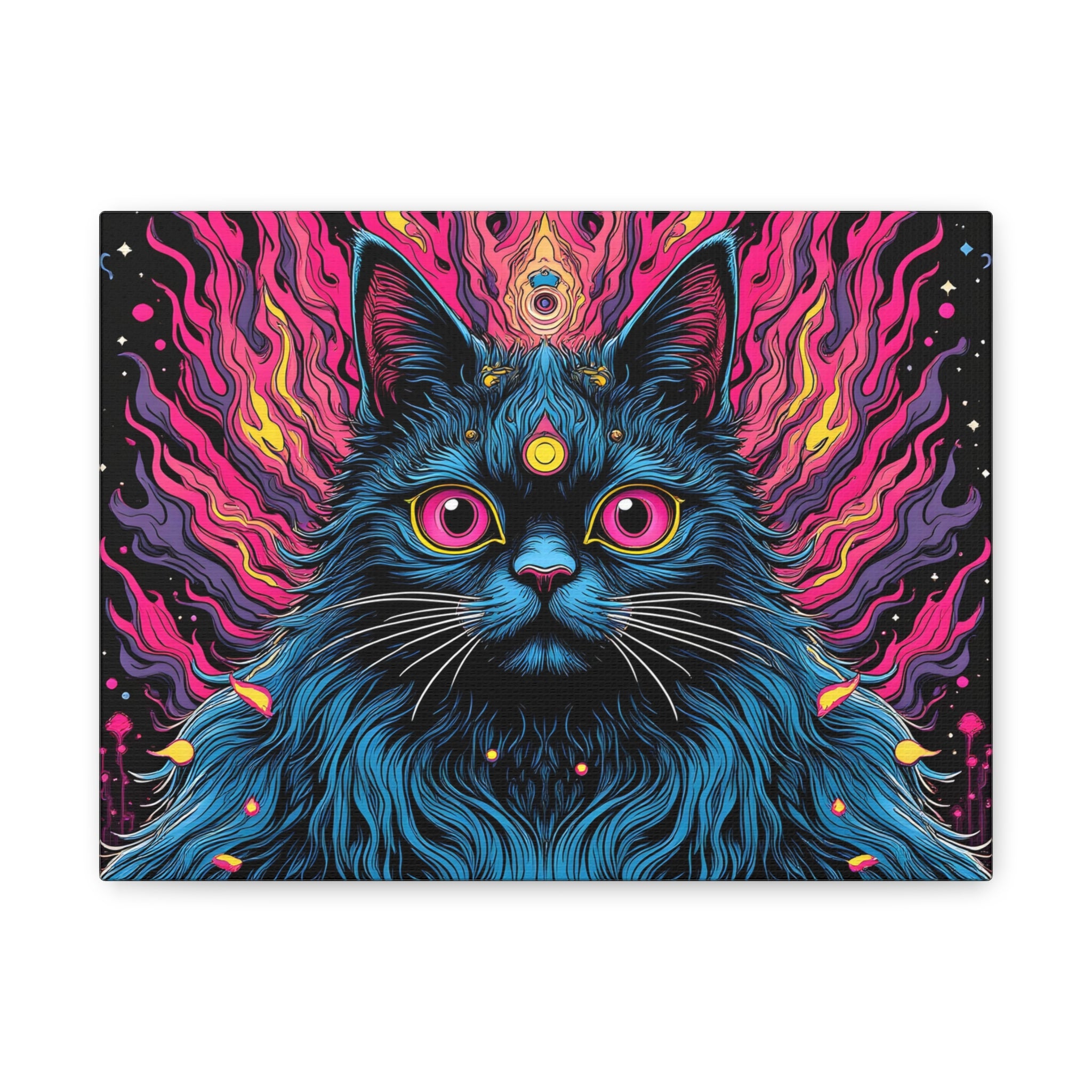 Psychedelic Mystic Cat Canvas - Vibrant Neon Feline Wall Art