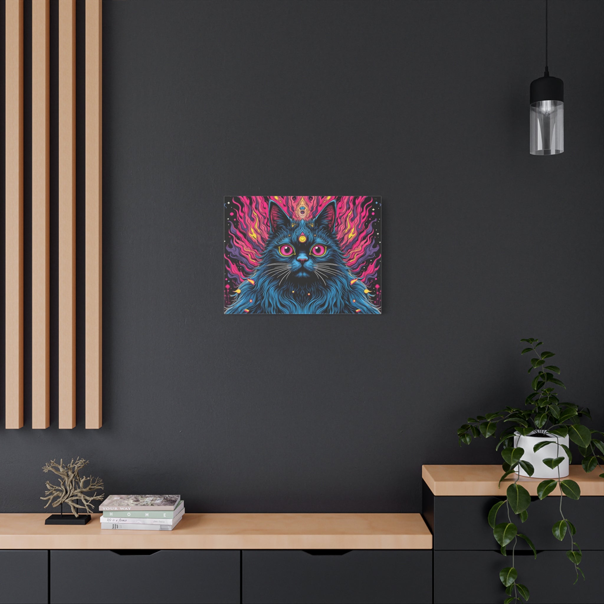 Psychedelic Mystic Cat Canvas - Vibrant Neon Feline Wall Art