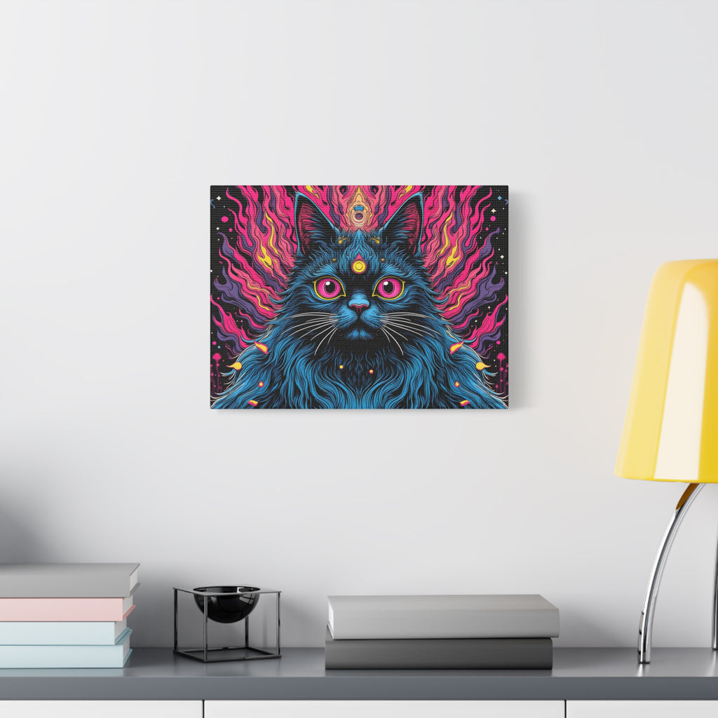 Psychedelic Mystic Cat Canvas - Vibrant Neon Feline Wall Art