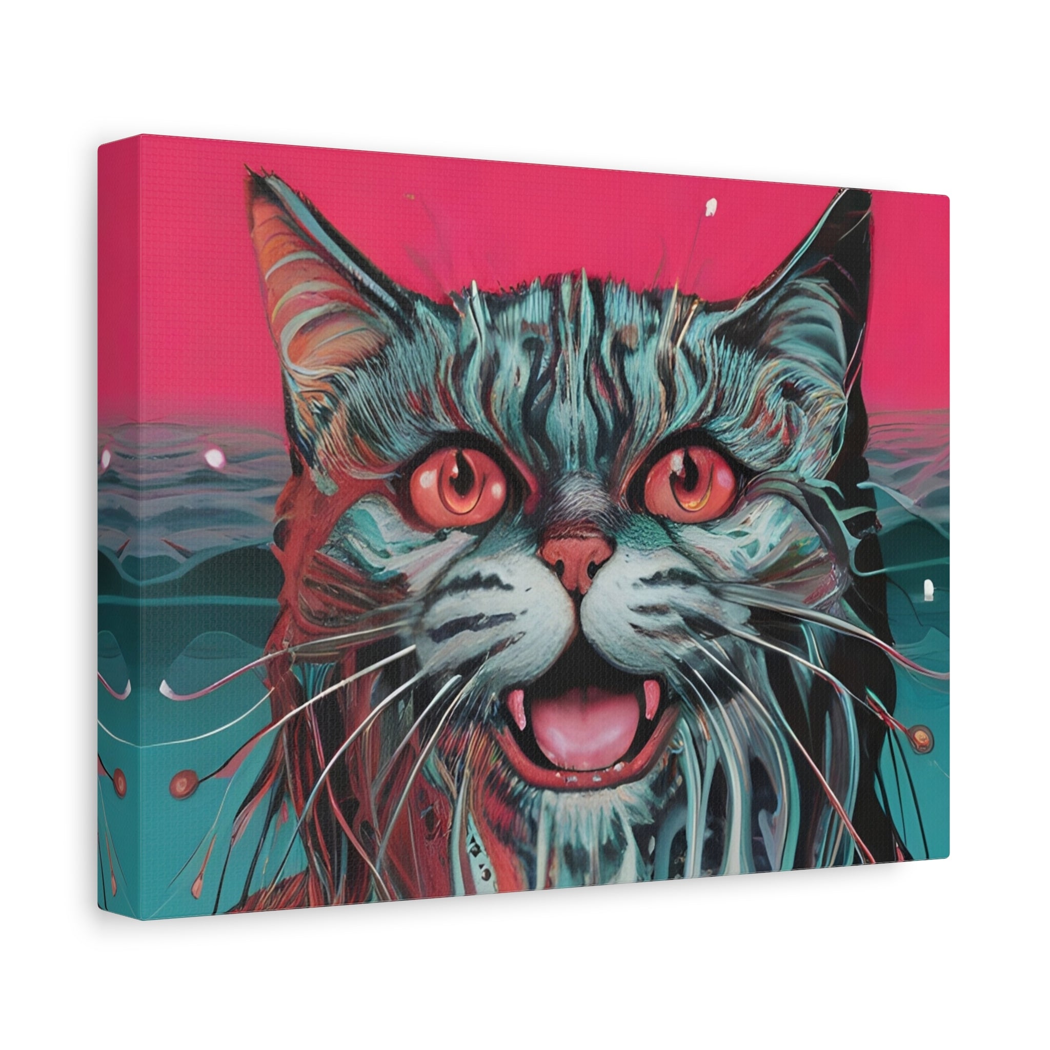 Neon Wain Cat Canvas – Psychedelic Feline Portrait Wall Art