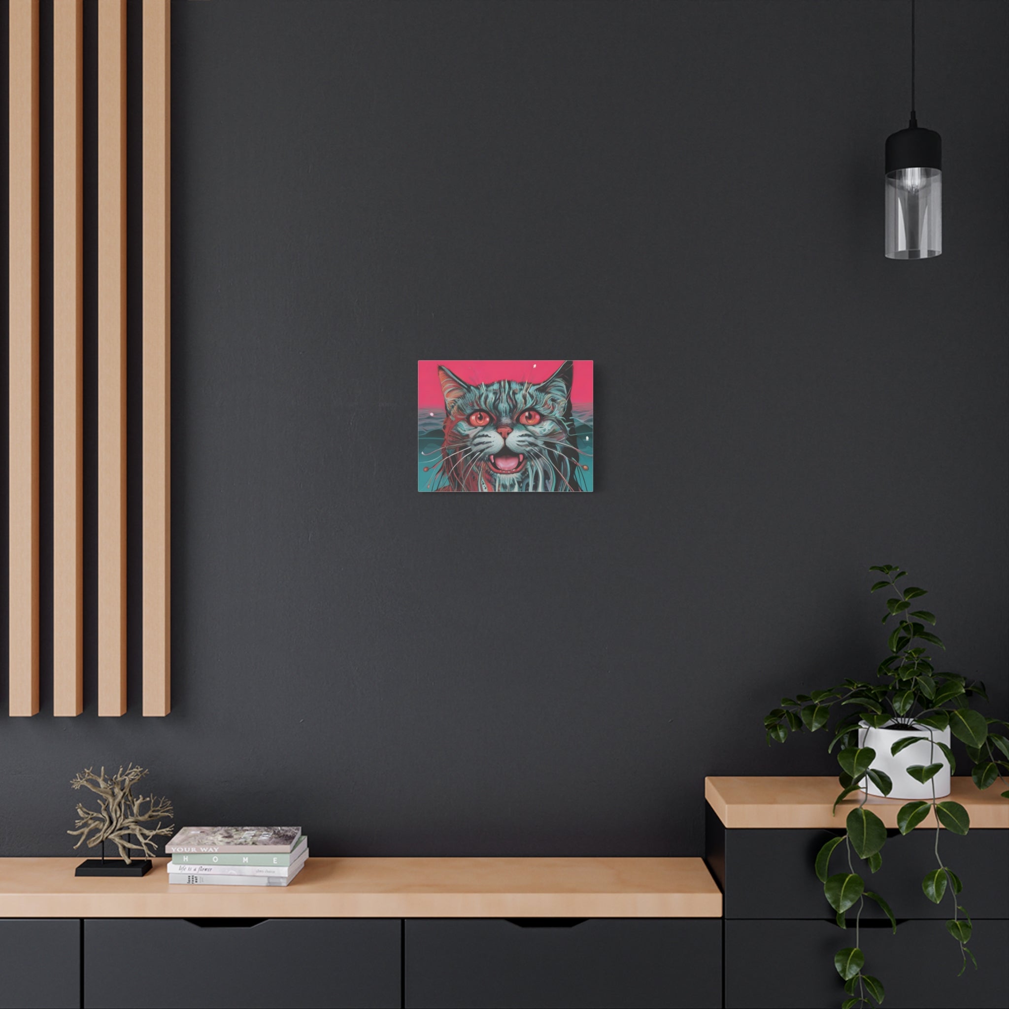 Neon Wain Cat Canvas – Psychedelic Feline Portrait Wall Art