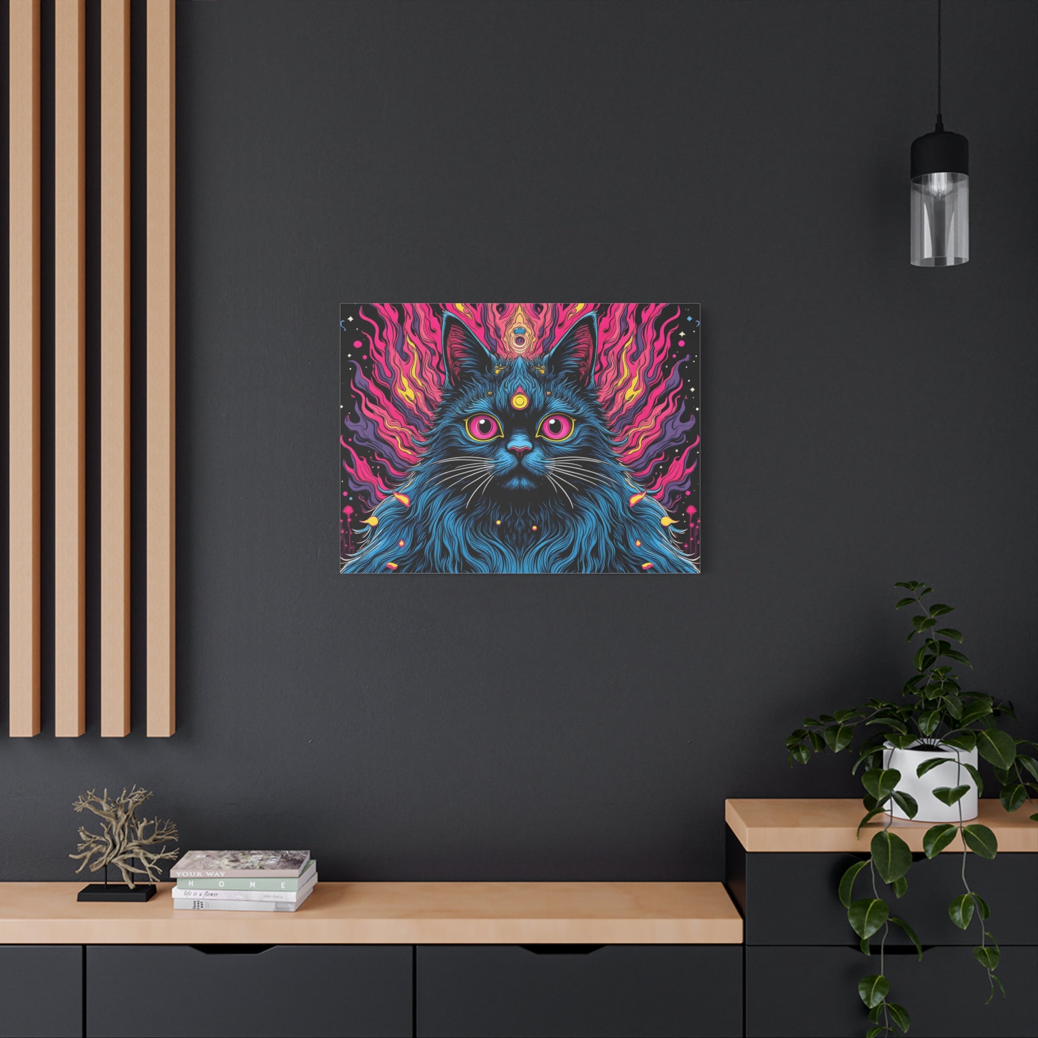Psychedelic Mystic Cat Canvas - Vibrant Neon Feline Wall Art