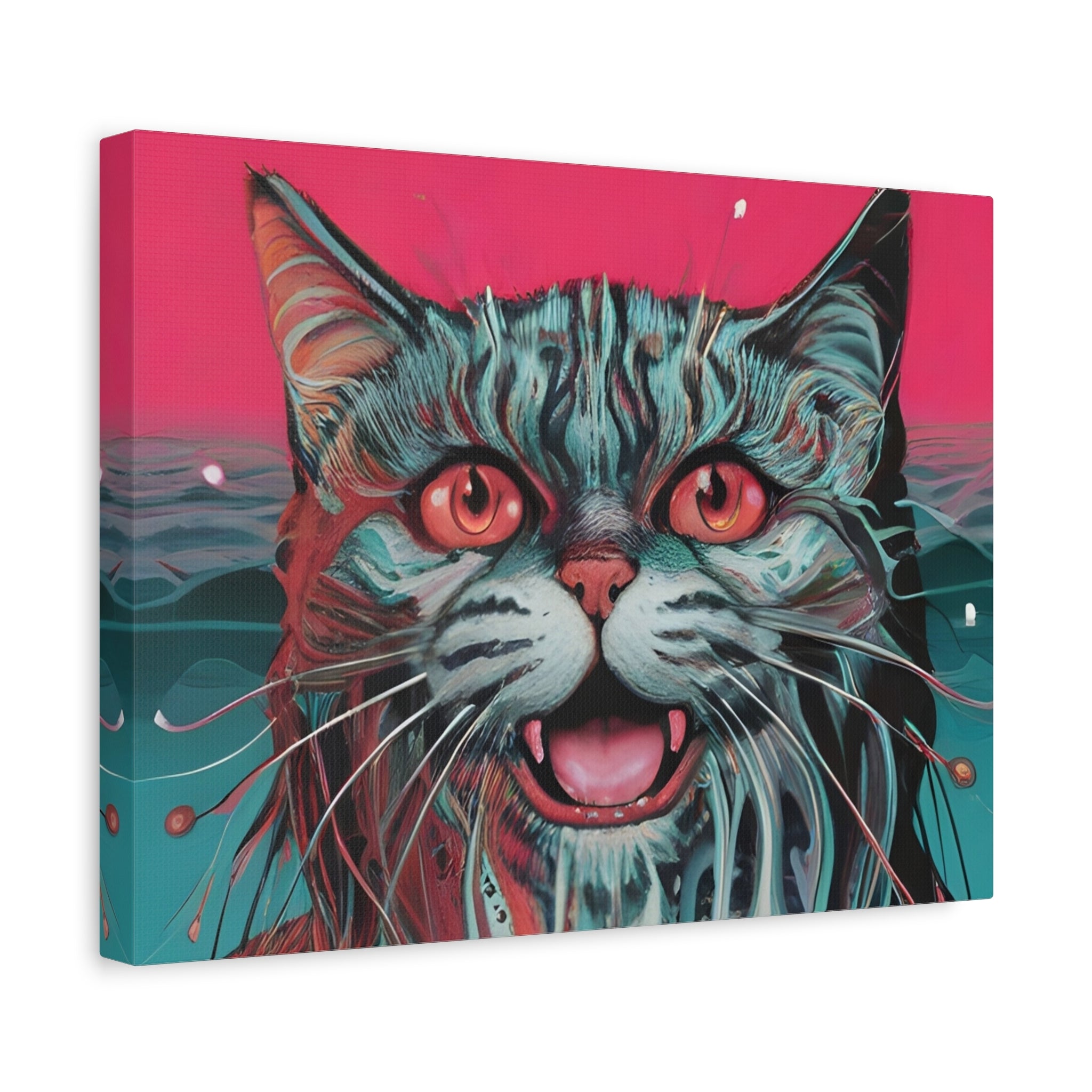 Neon Wain Cat Canvas – Psychedelic Feline Portrait Wall Art
