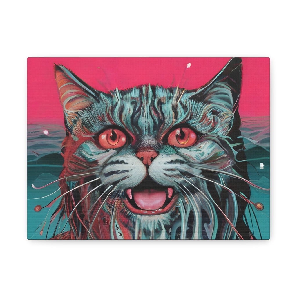 Neon Wain Cat Canvas – Psychedelic Feline Portrait Wall Art