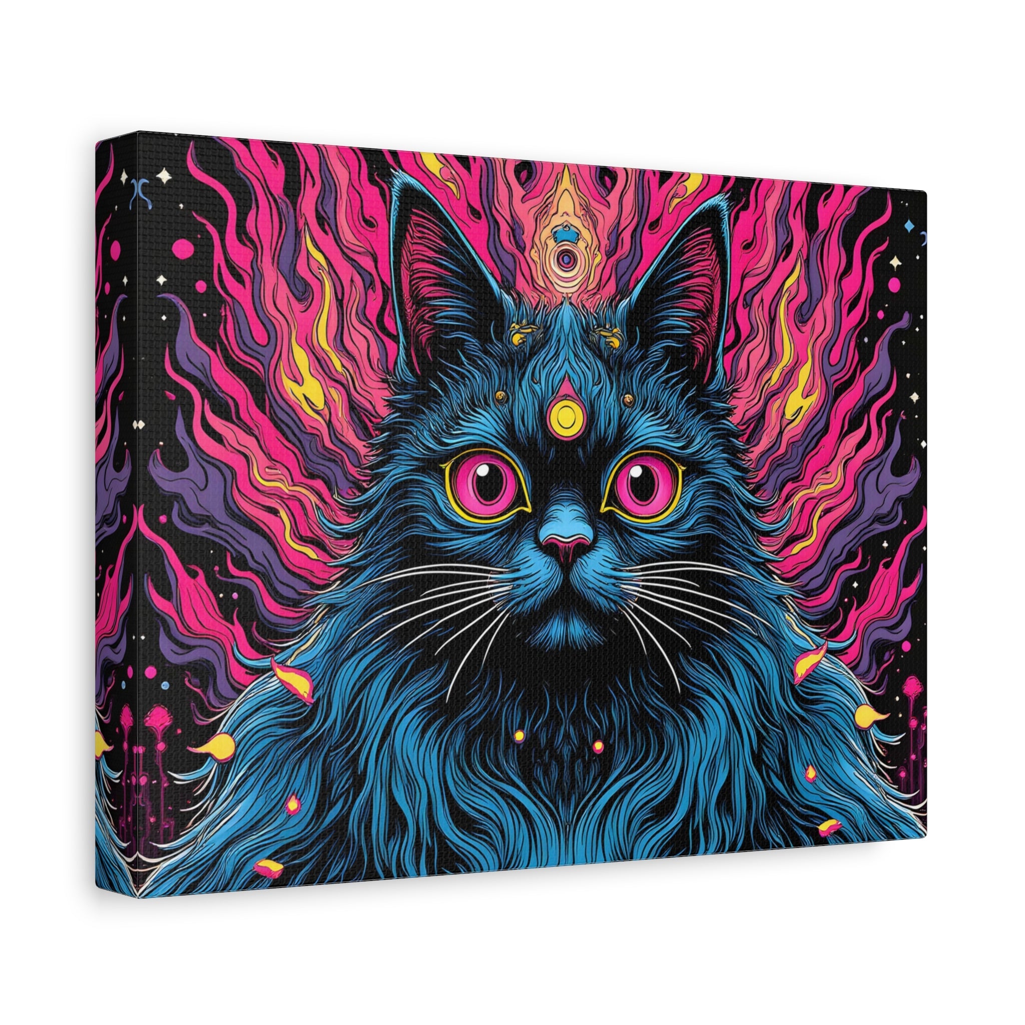 Psychedelic Mystic Cat Canvas - Vibrant Neon Feline Wall Art